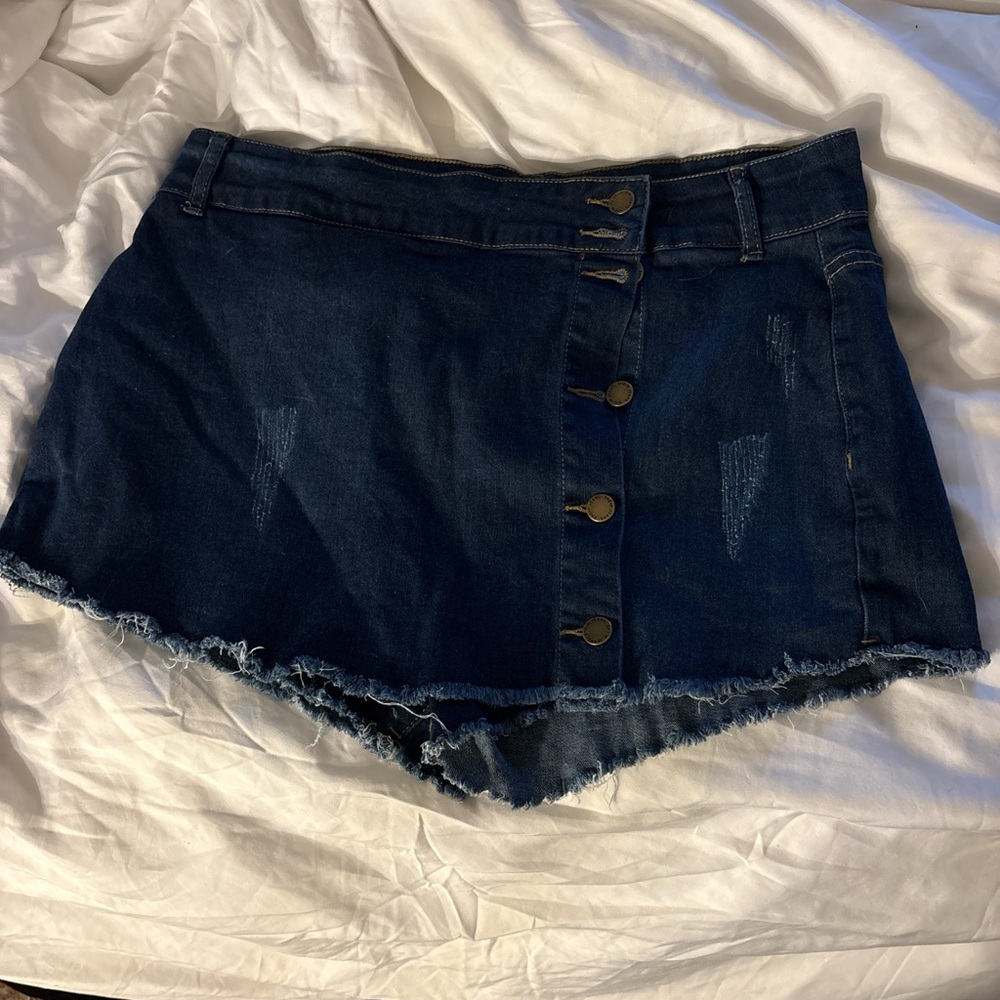 SHEIN Dark Denim Button-Up Skort